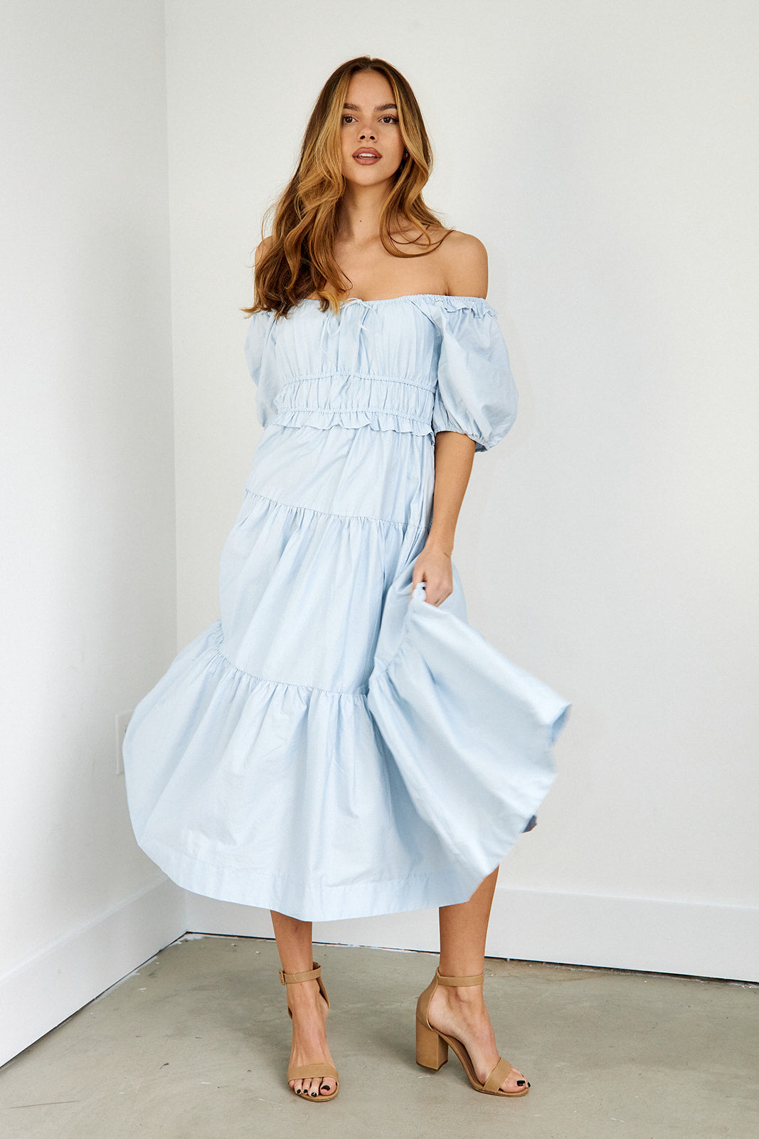Saba Puff Sleeve Midi Dress