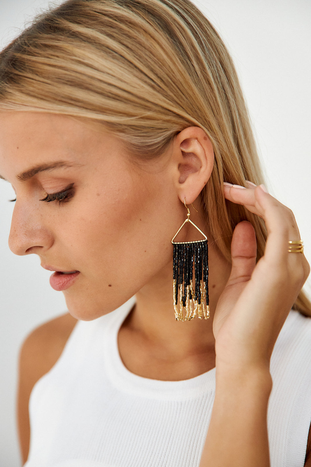 Ink+Alloy Irridescent Fringe on Triangle Hanger Earring