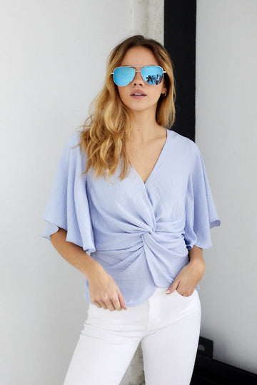 Moxie Twist Front Short Sleeve Blouse