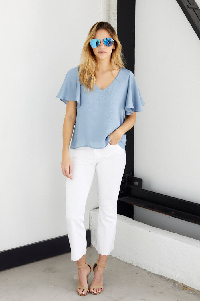 Florence Satin Ruffle Sleeve Top