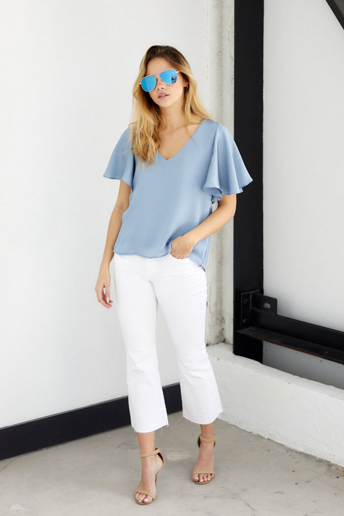 Florence Satin Ruffle Sleeve Top