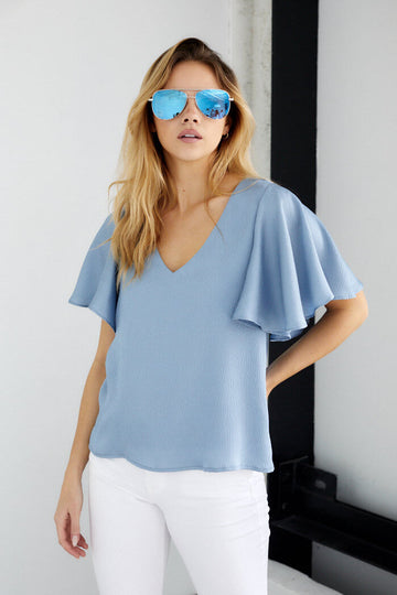 Florence Satin Ruffle Sleeve Top