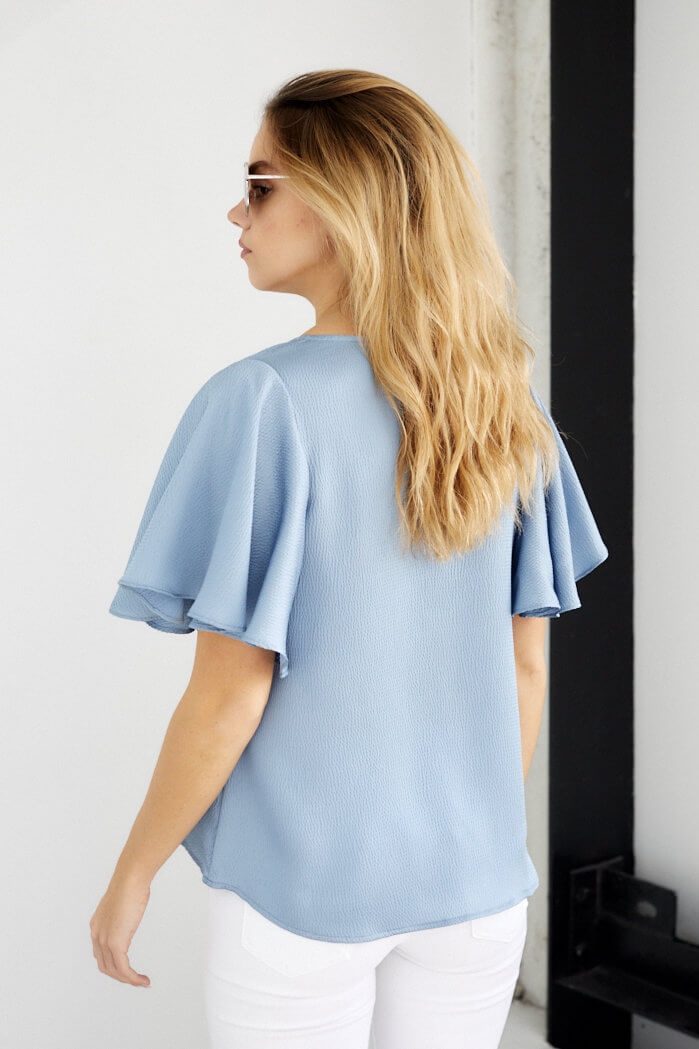 Florence Satin Ruffle Sleeve Top
