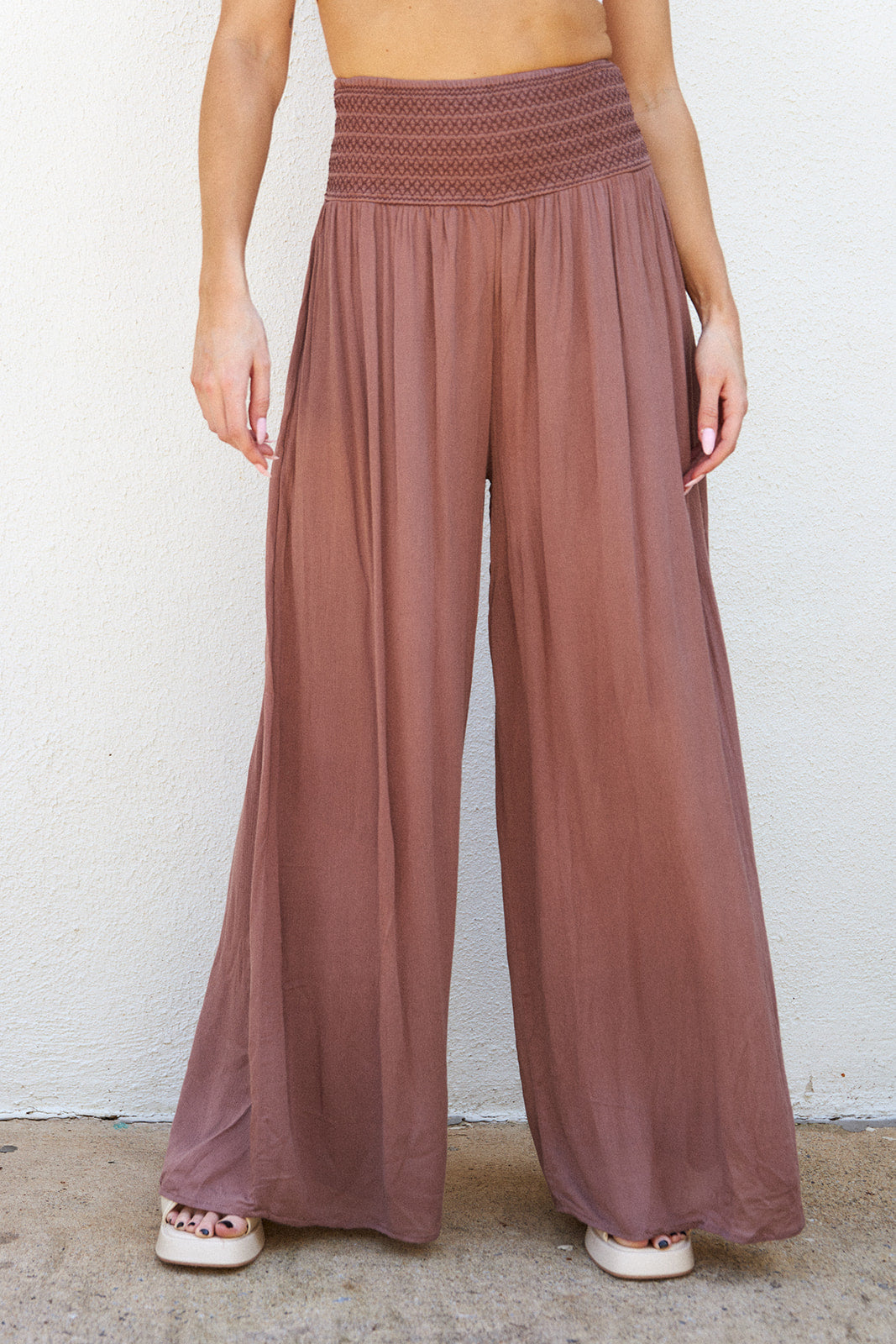 Harper Smocked Waist Ruffle Hem Pants