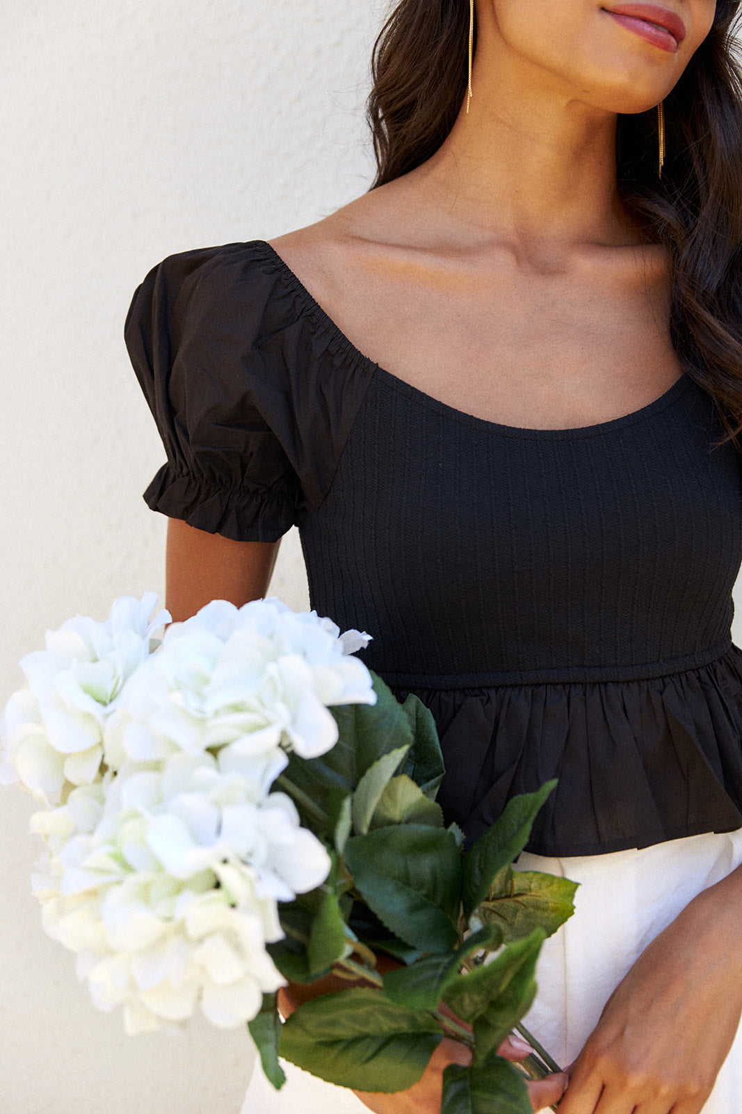 Zoie Puff Sleeve Smocked Cropped Blouse
