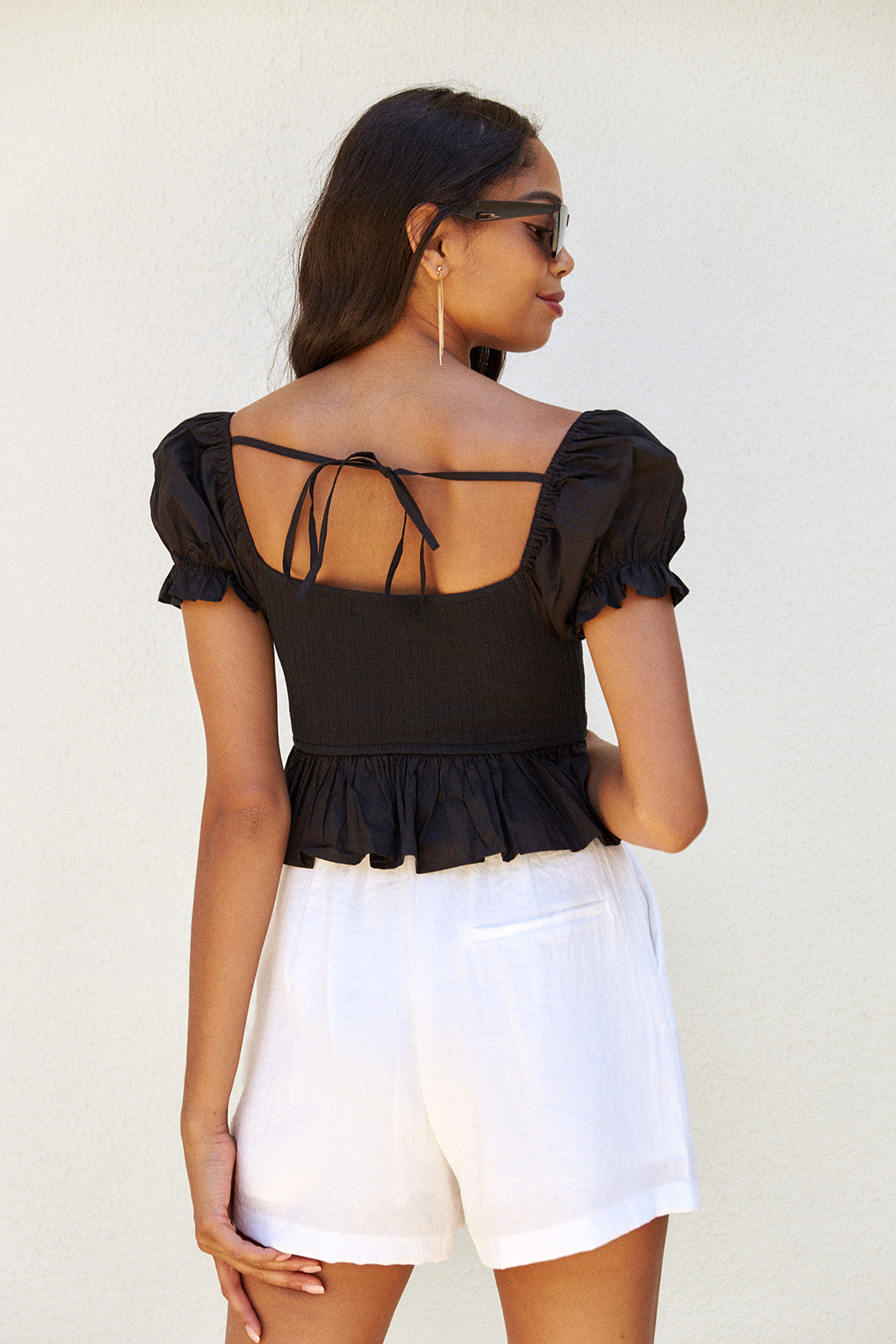 Zoie Puff Sleeve Smocked Cropped Blouse