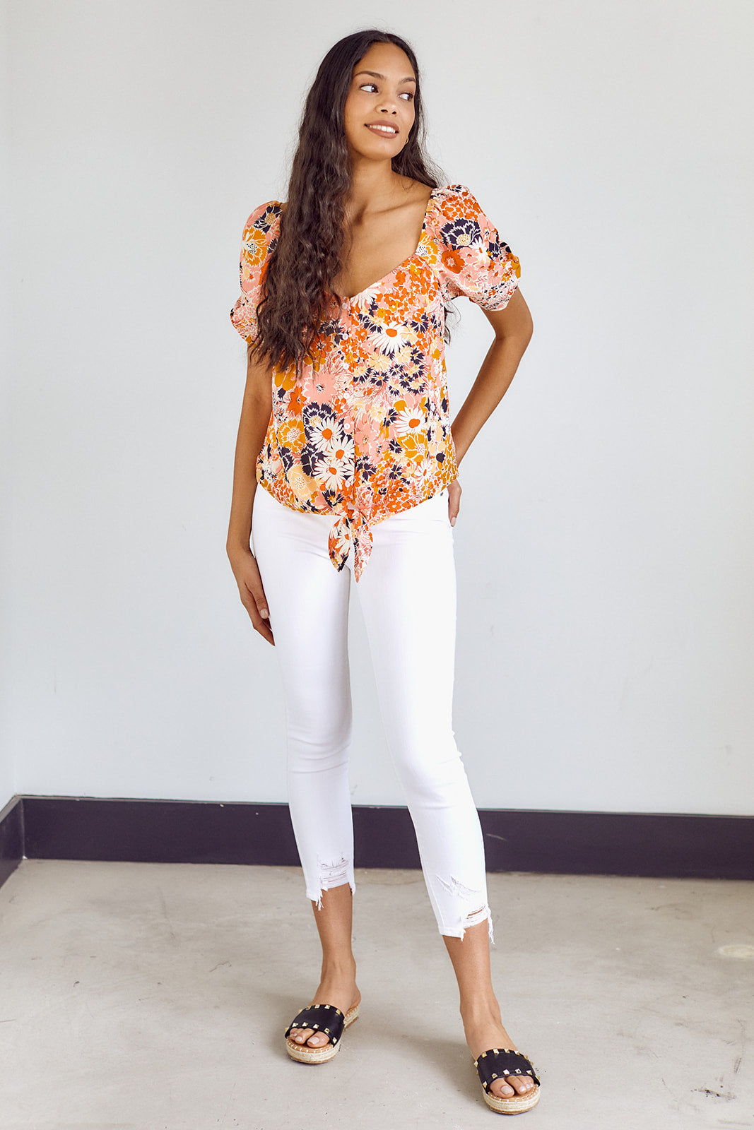 Dorie Tie Front Floral Blouse