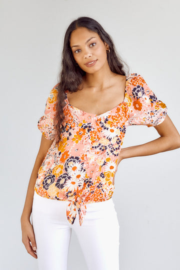 Dorie Tie Front Floral Blouse