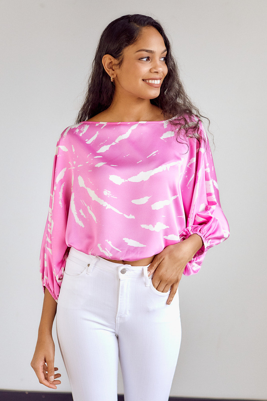 Milar Printed Satin Long Sleeve Blouse