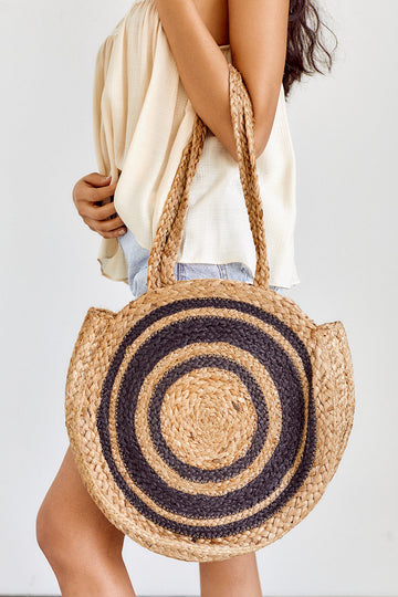 Isle Straw Colorblock Circle Tote