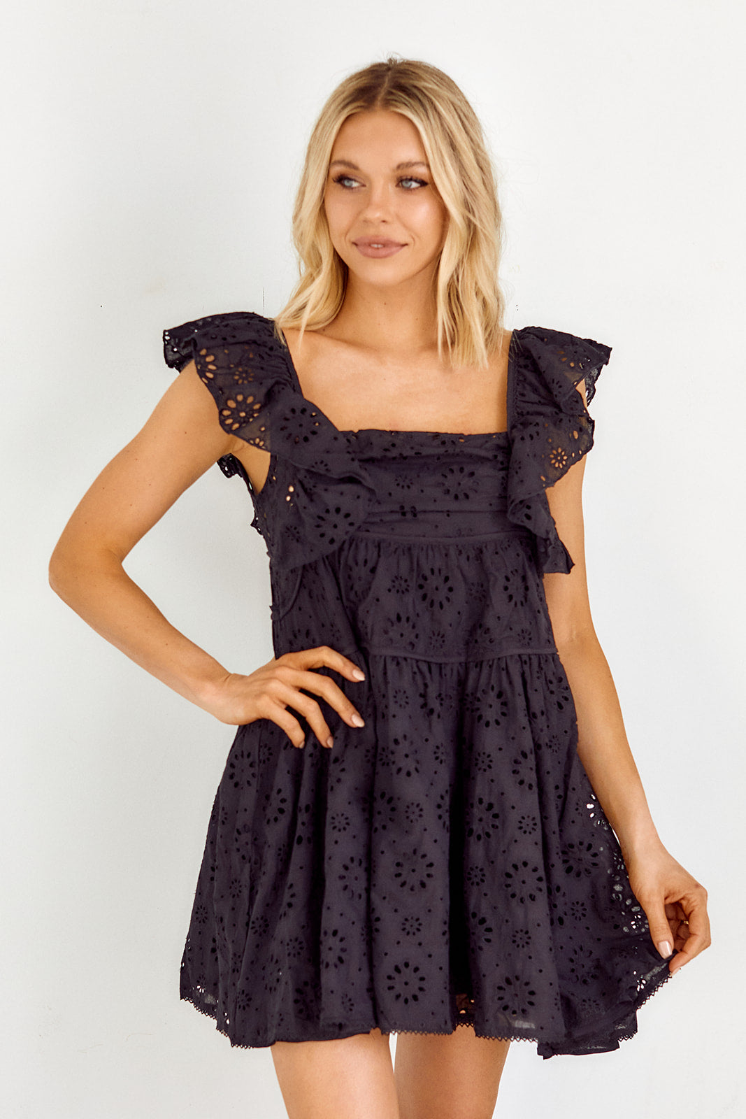 Myra Eyelet Ruffle Dress