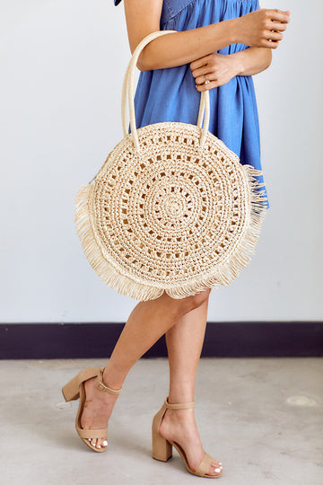 Paradise Fringed Straw Tote