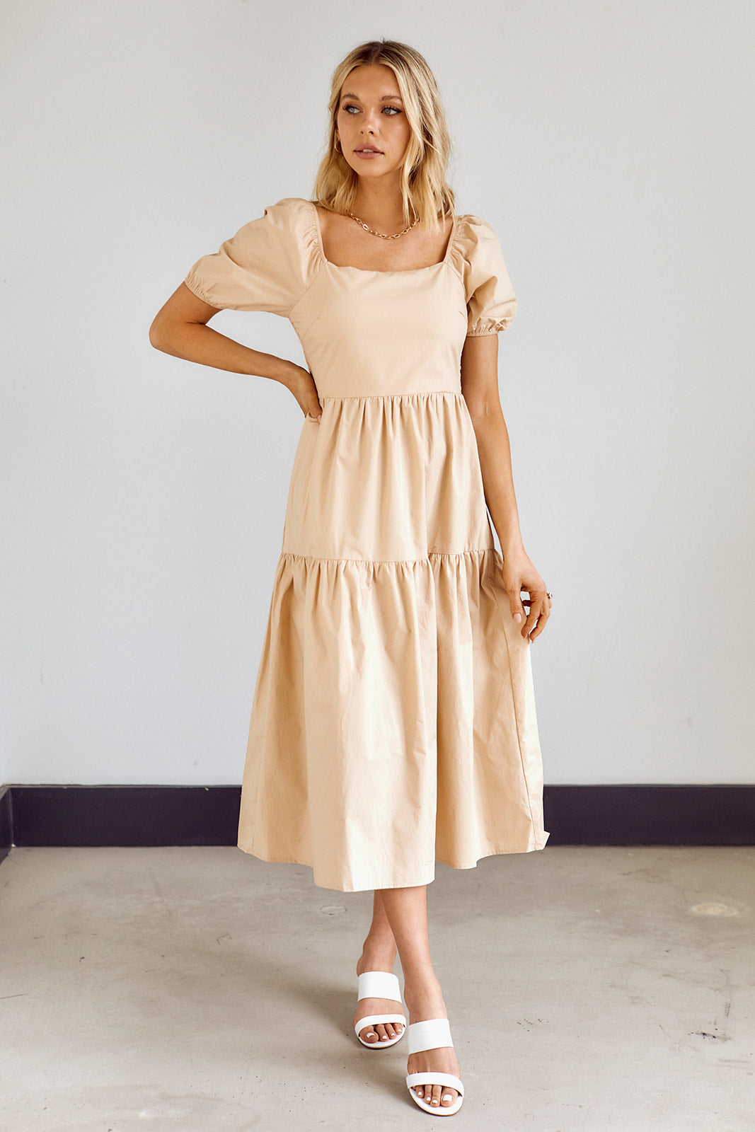 Lumi Tiered Puff Sleeve Midi Dress