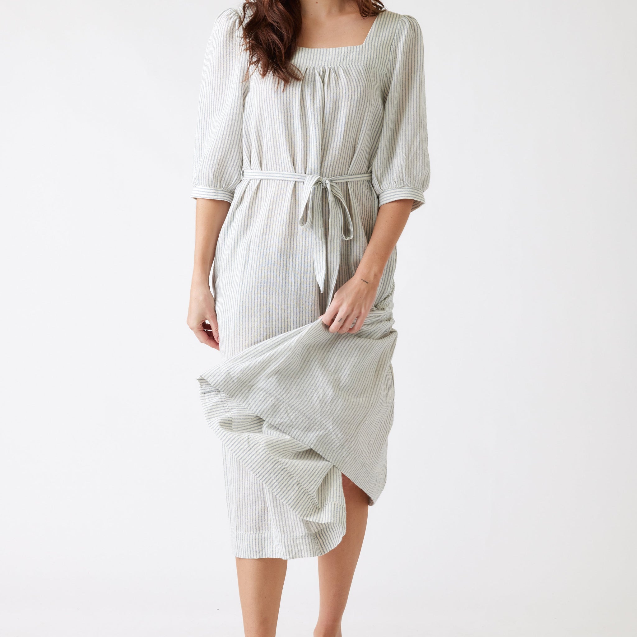 SALE - Alexa Linen Striped Midi Dress