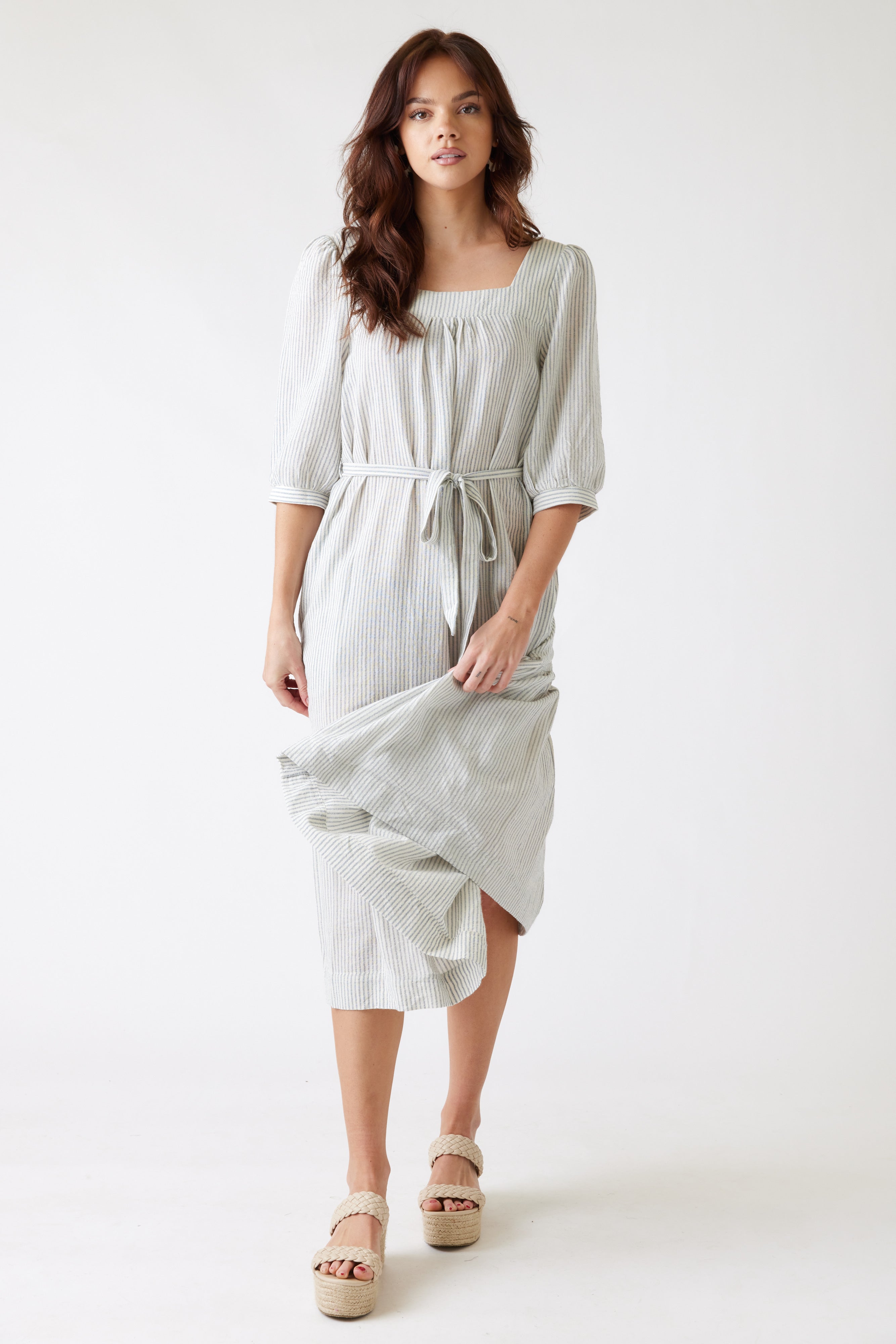 SALE - Alexa Linen Striped Midi Dress