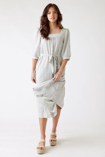 SALE - Alexa Linen Striped Midi Dress