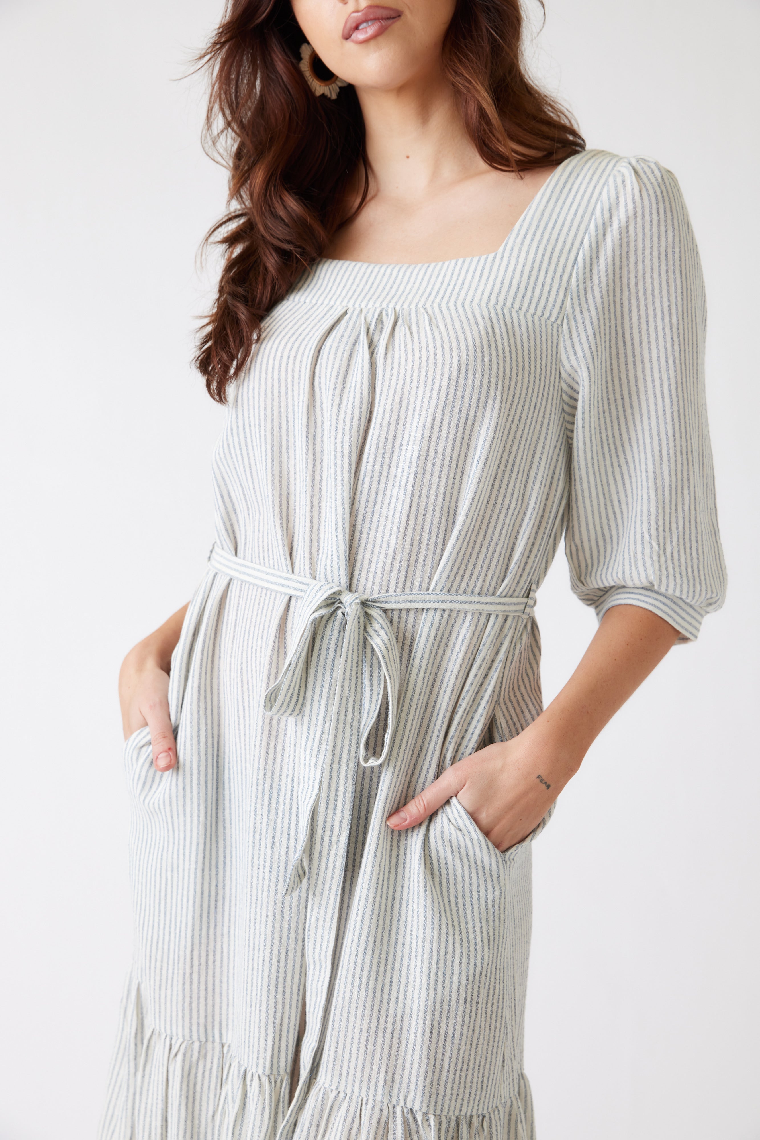 SALE - Alexa Linen Striped Midi Dress