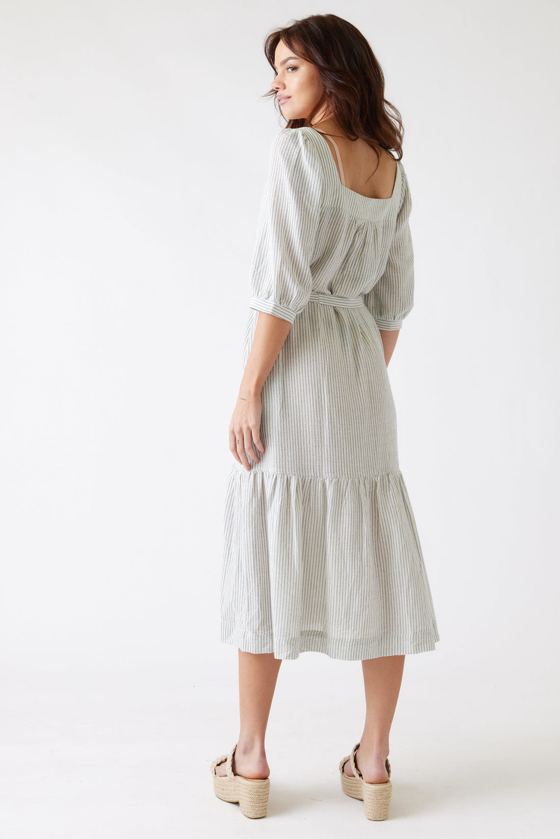 SALE - Alexa Linen Striped Midi Dress