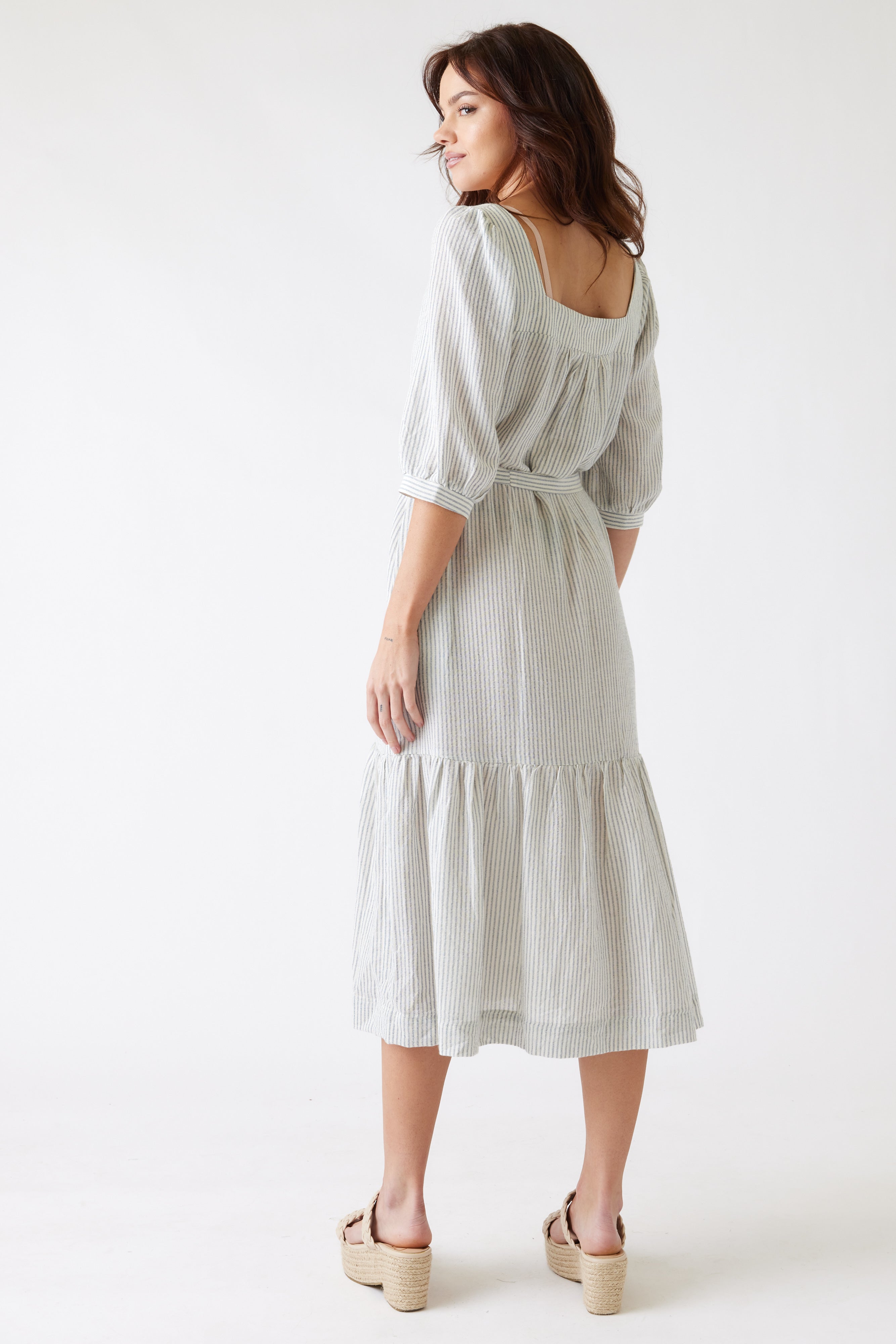 SALE - Alexa Linen Striped Midi Dress