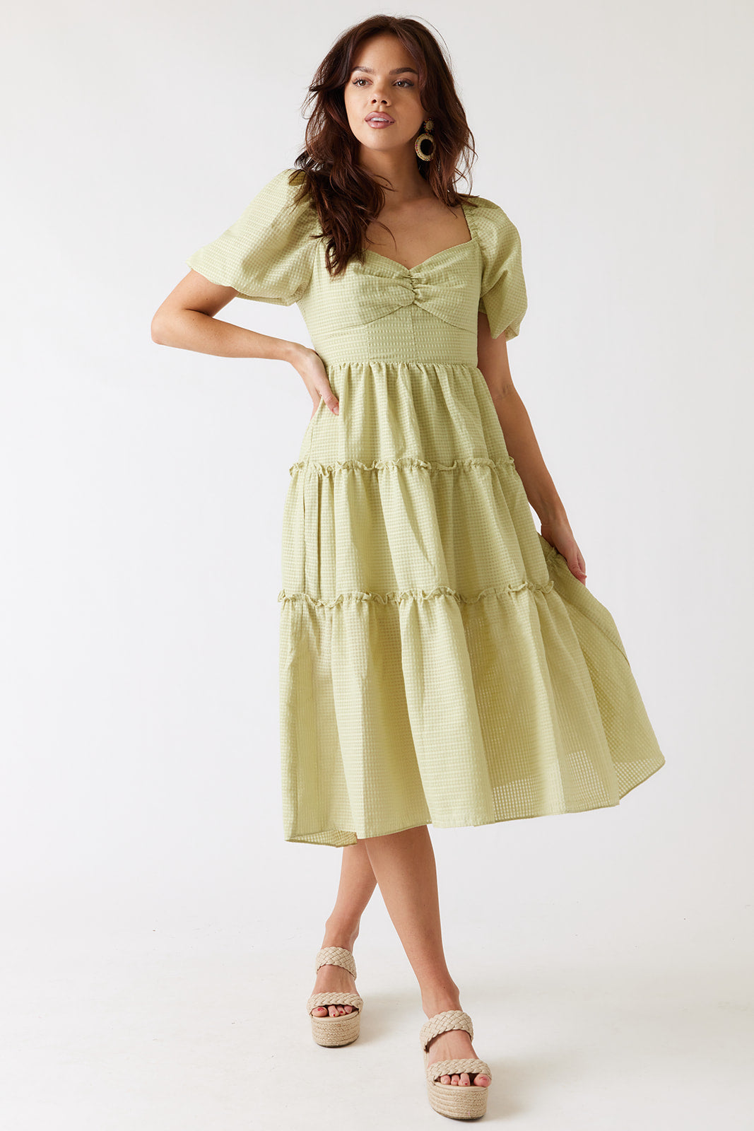 SALE - Amanda Tiered Puff Sleeve Midi Dress