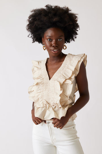 Raven Smocked Detail Ruffled Blouse