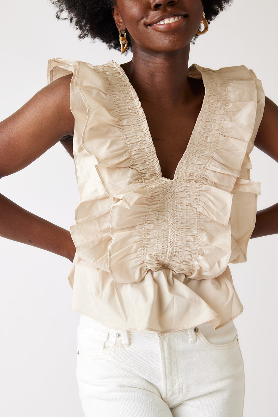Raven Smocked Detail Ruffled Blouse