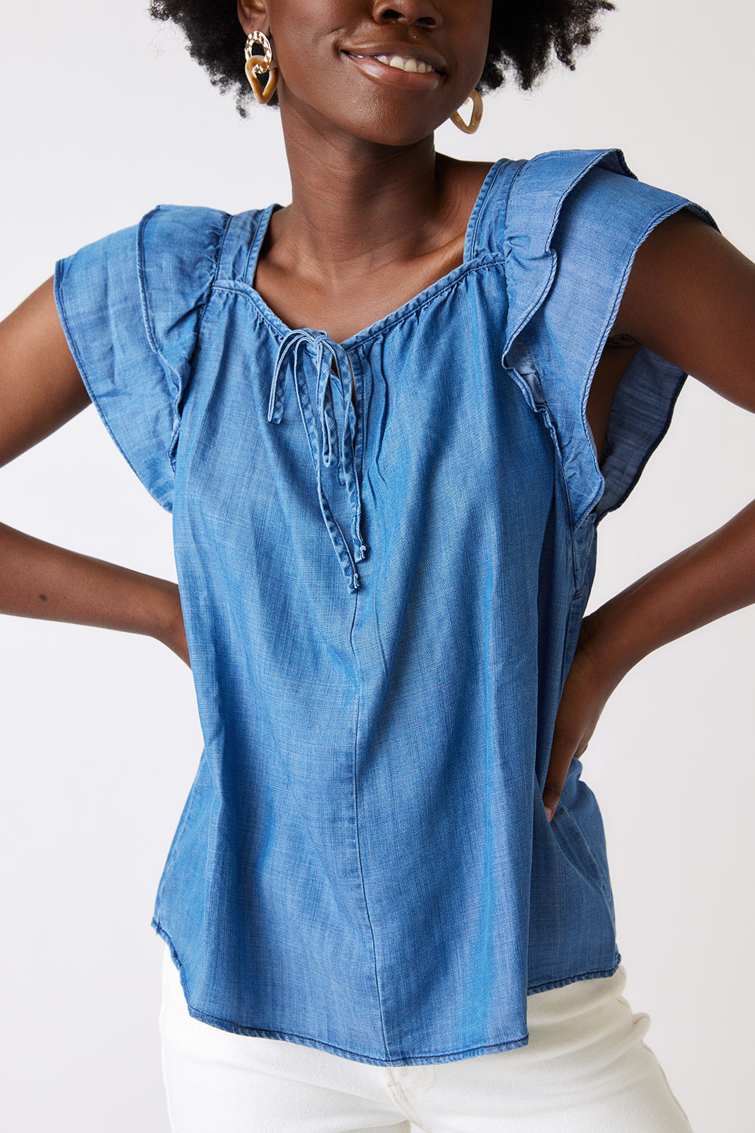 Sally Chambray Puff Sleeve Top
