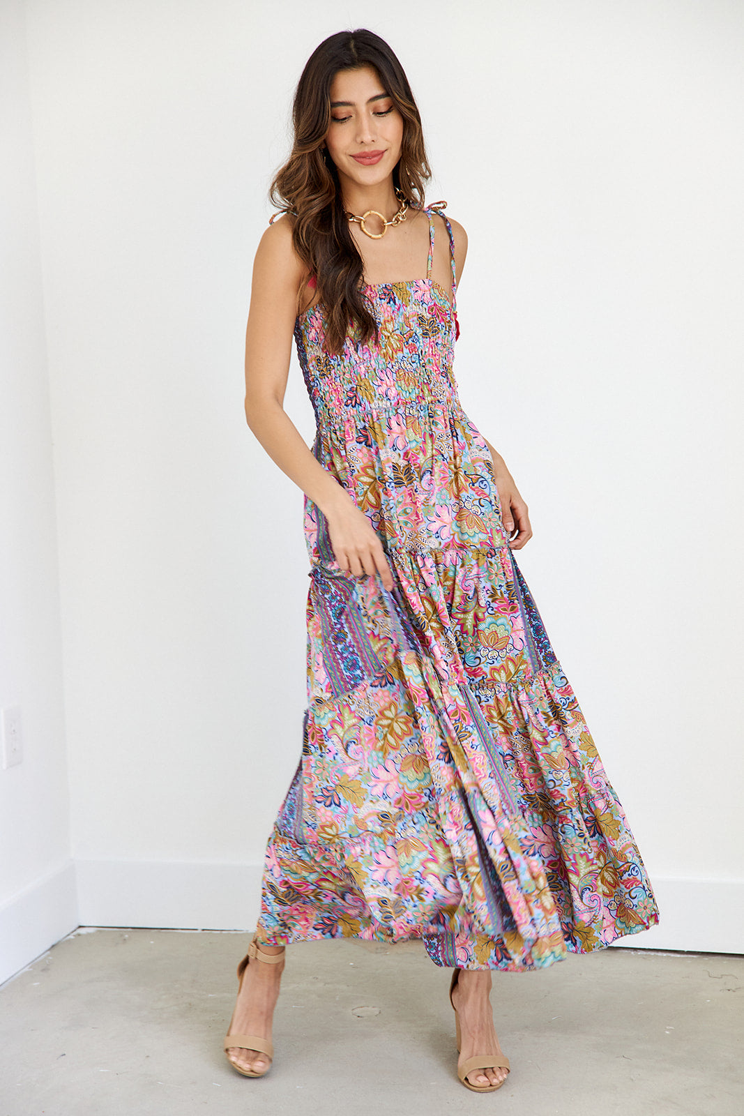 Cheree Smocked Paisley Maxi Dress
