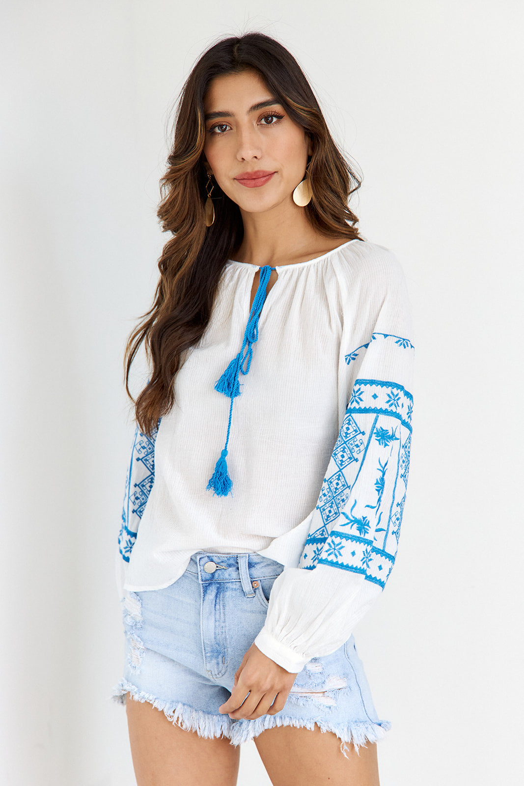SALE- Alexan Embroidered Sleeve Blouse