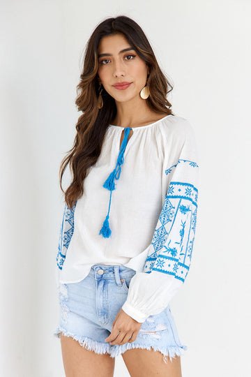 SALE- Alexan Embroidered Sleeve Blouse