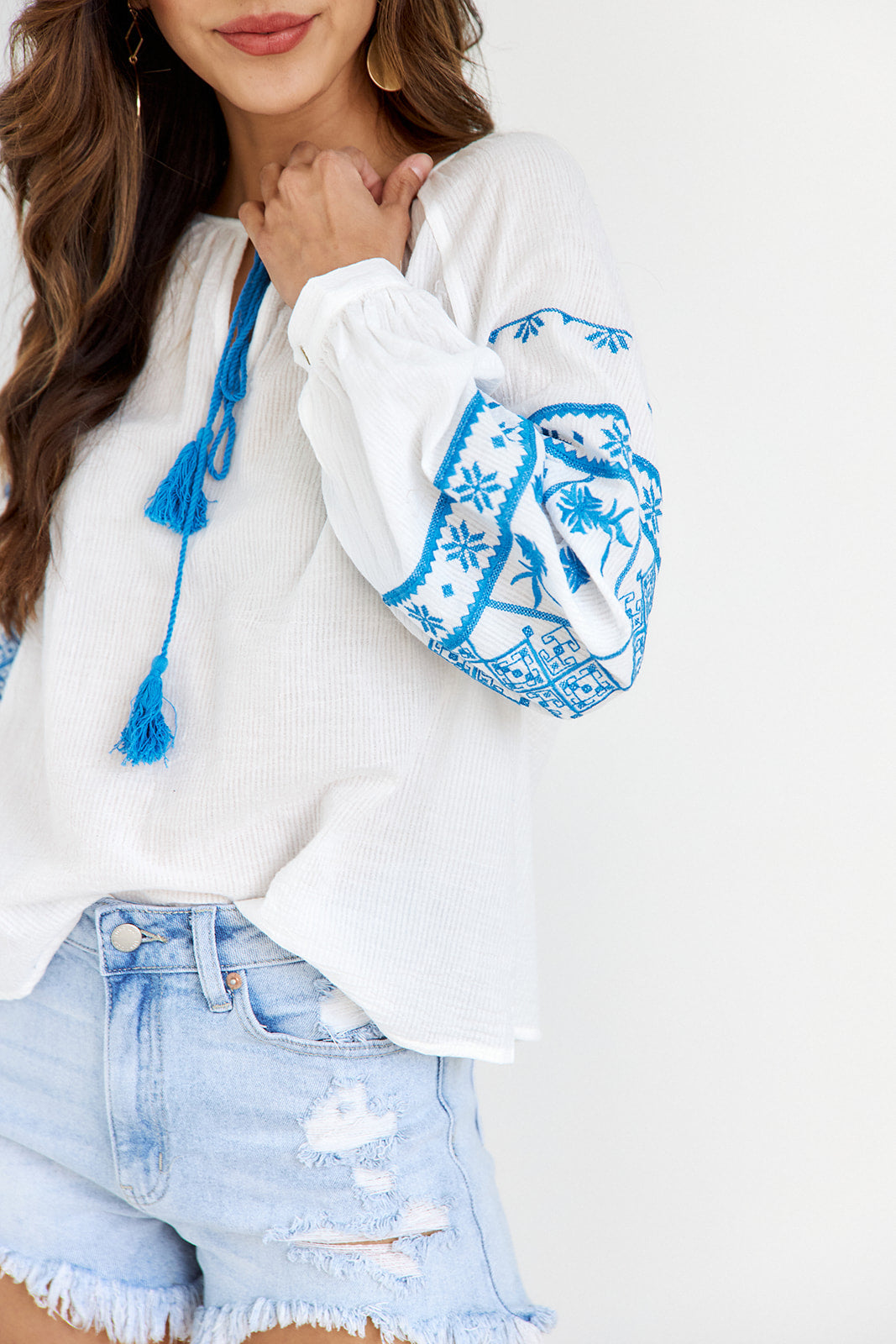 SALE- Alexan Embroidered Sleeve Blouse