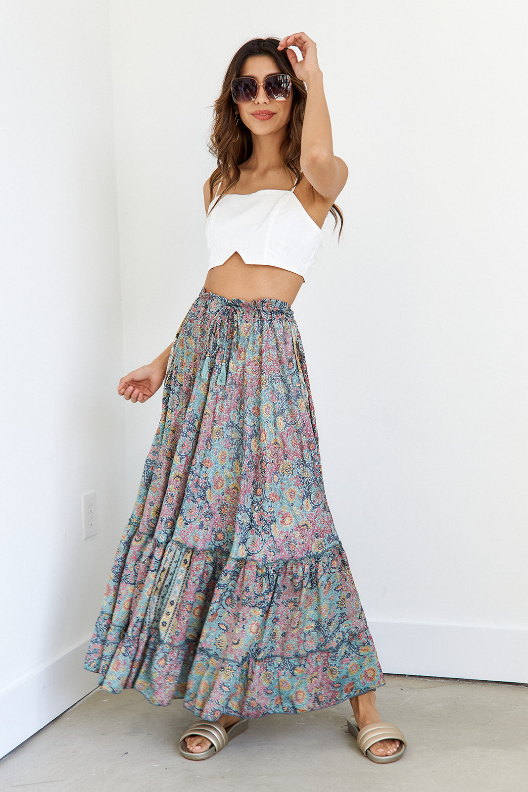 SALE- Acton Metallic Print Maxi Skirt