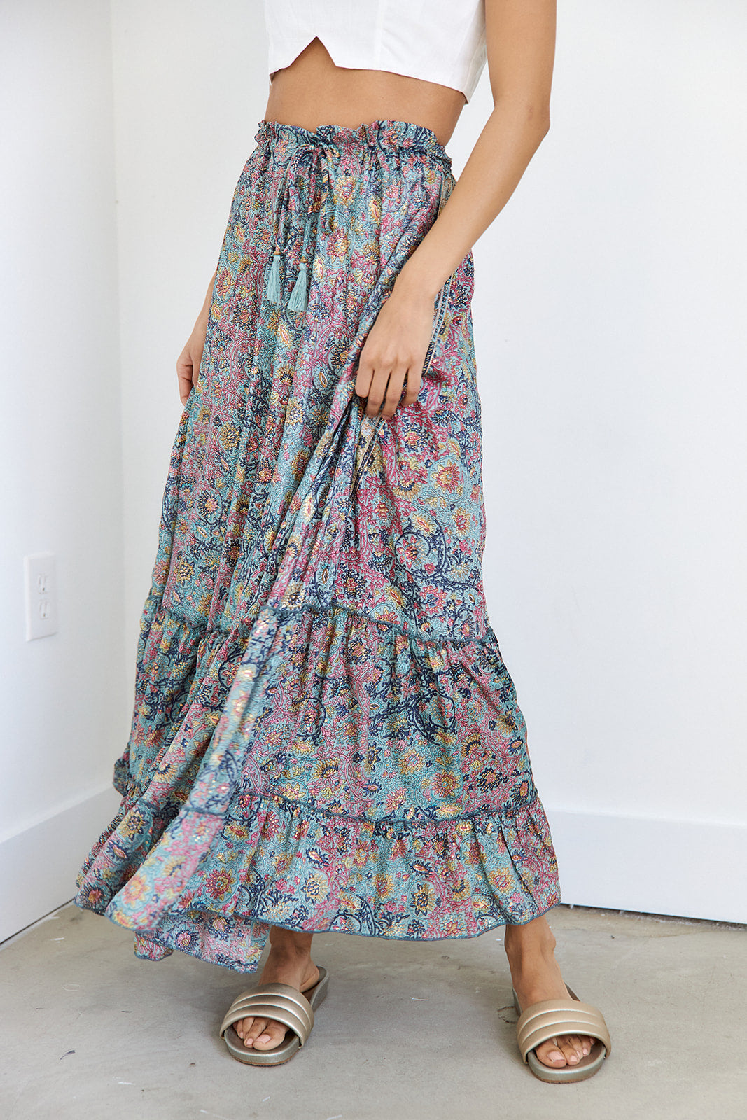 SALE- Acton Metallic Print Maxi Skirt