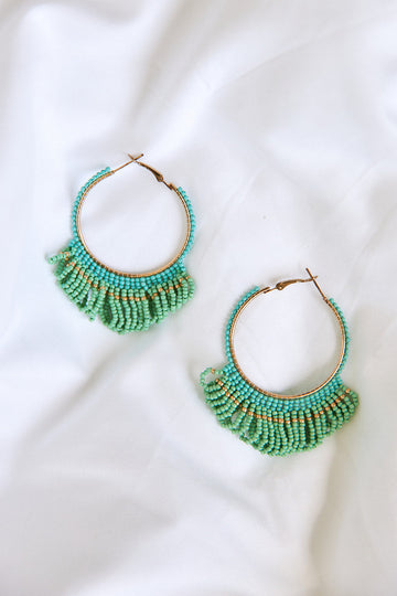 Salome Seed Bead Tassel Hoop Earring