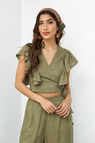 SALE - Medi Ruffled Sleeve Wrap Blouse