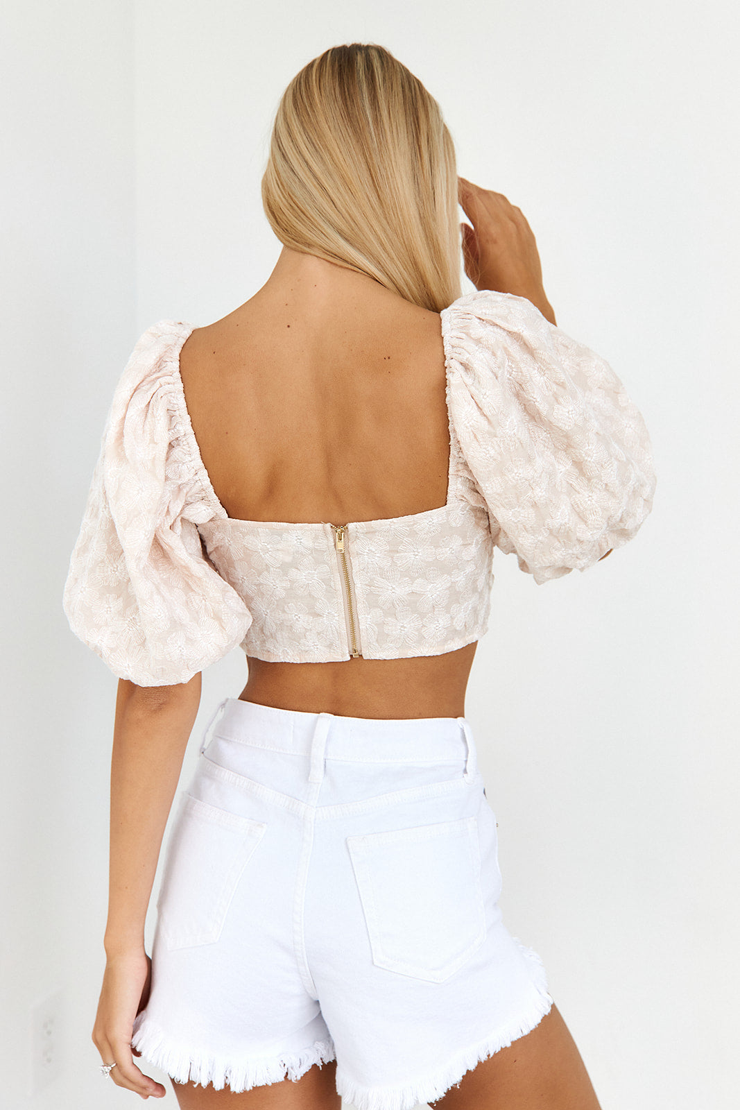 SALE- Isla Embroidered Puff Sleeve Cropped Top