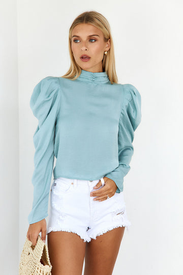 SALE-Keeley High Neck Puff Sleeve Blouse