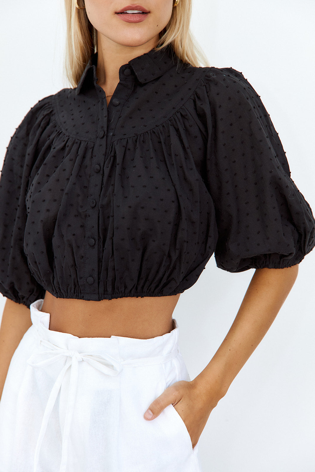 Lina Button Front Cropped Top