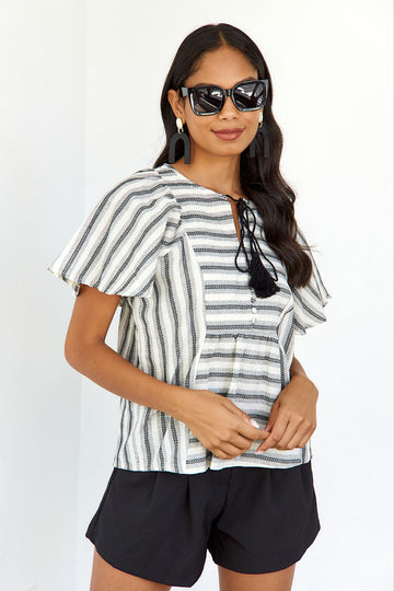 SALE - Denni Striped Front Tie Blouse