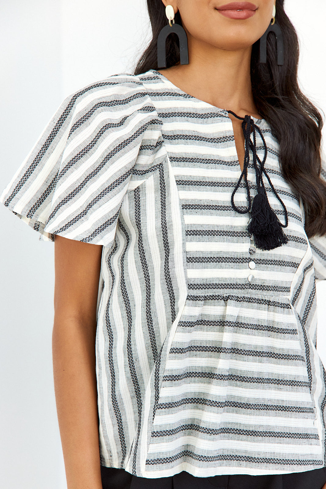 SALE - Denni Striped Front Tie Blouse