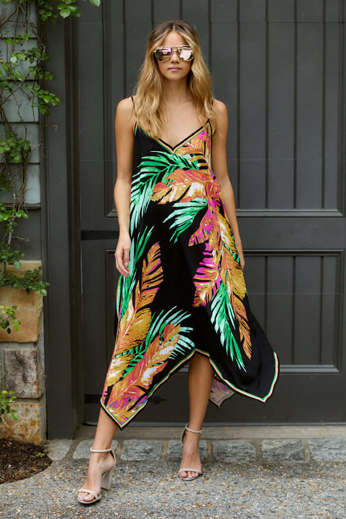 Amelia Palm Print Handkerchief Dress