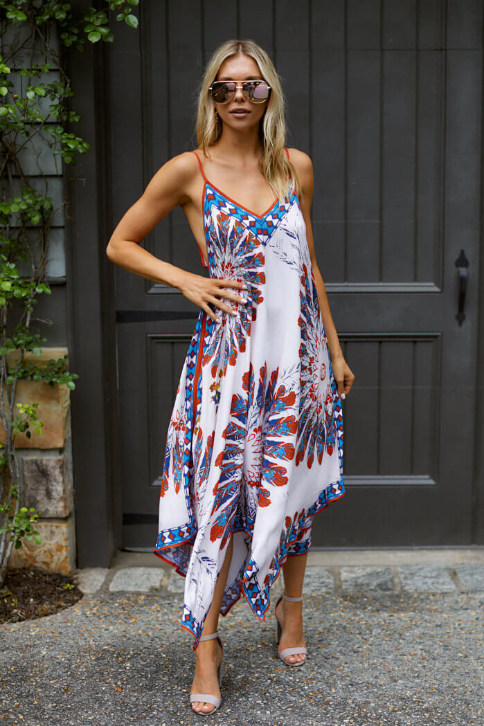 Sally Feather Print Handkerchief Dress