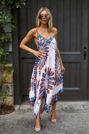 Sally Feather Print Handkerchief Dress