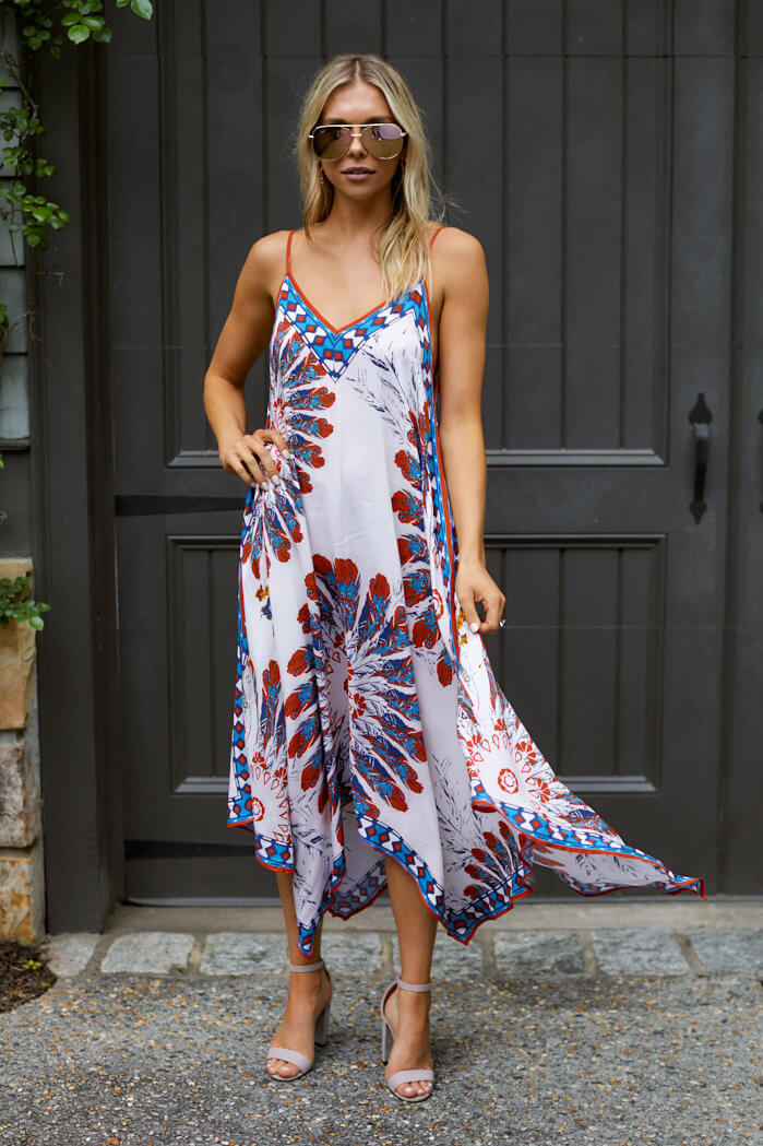 Sally Feather Print Handkerchief Dress