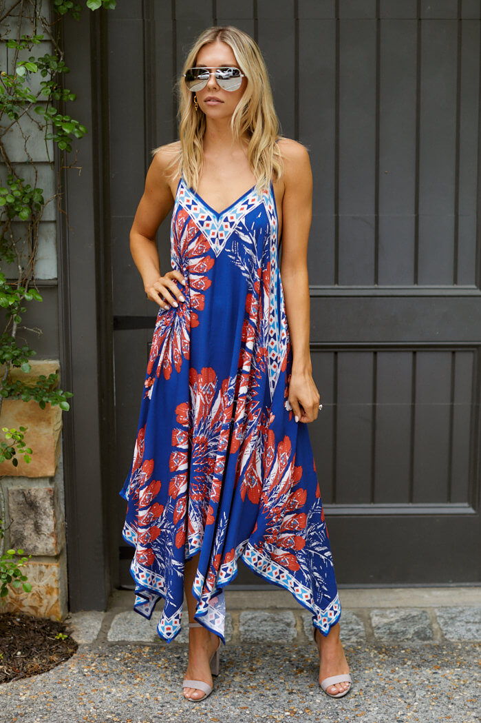 Sally Feather Print Handkerchief Dress