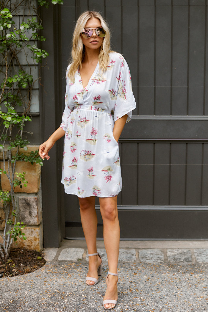 August Printed V Neck Dress