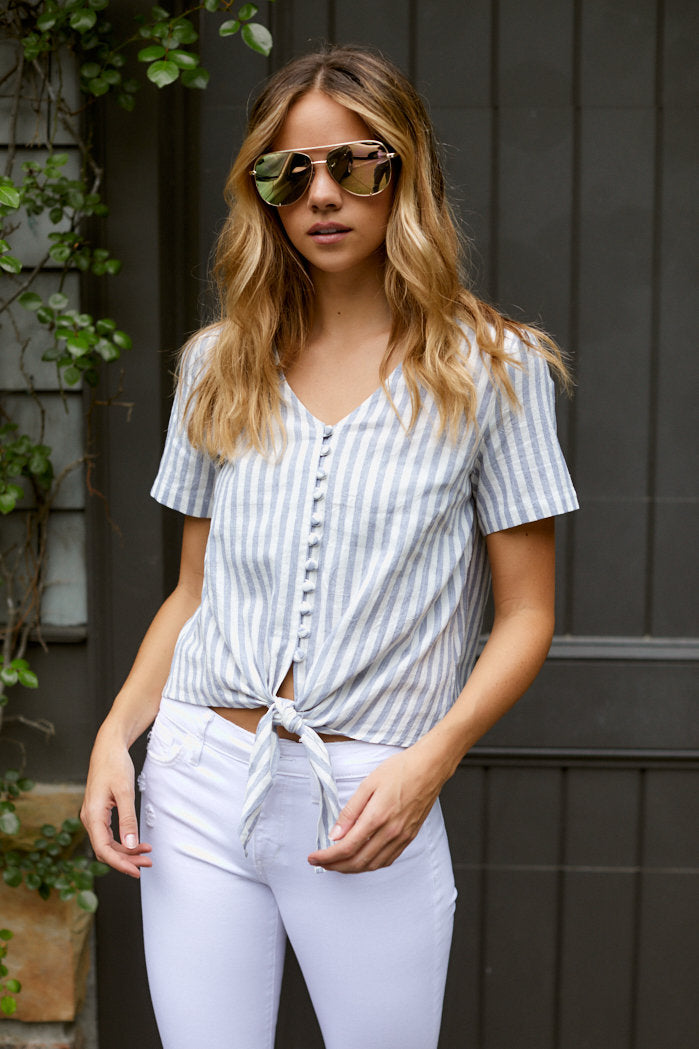 Claudia Front Tie Striped Top