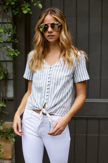 Claudia Front Tie Striped Top