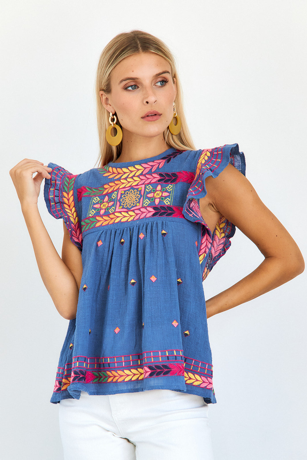 Ziva Embroidered Short Sleeve Blouse