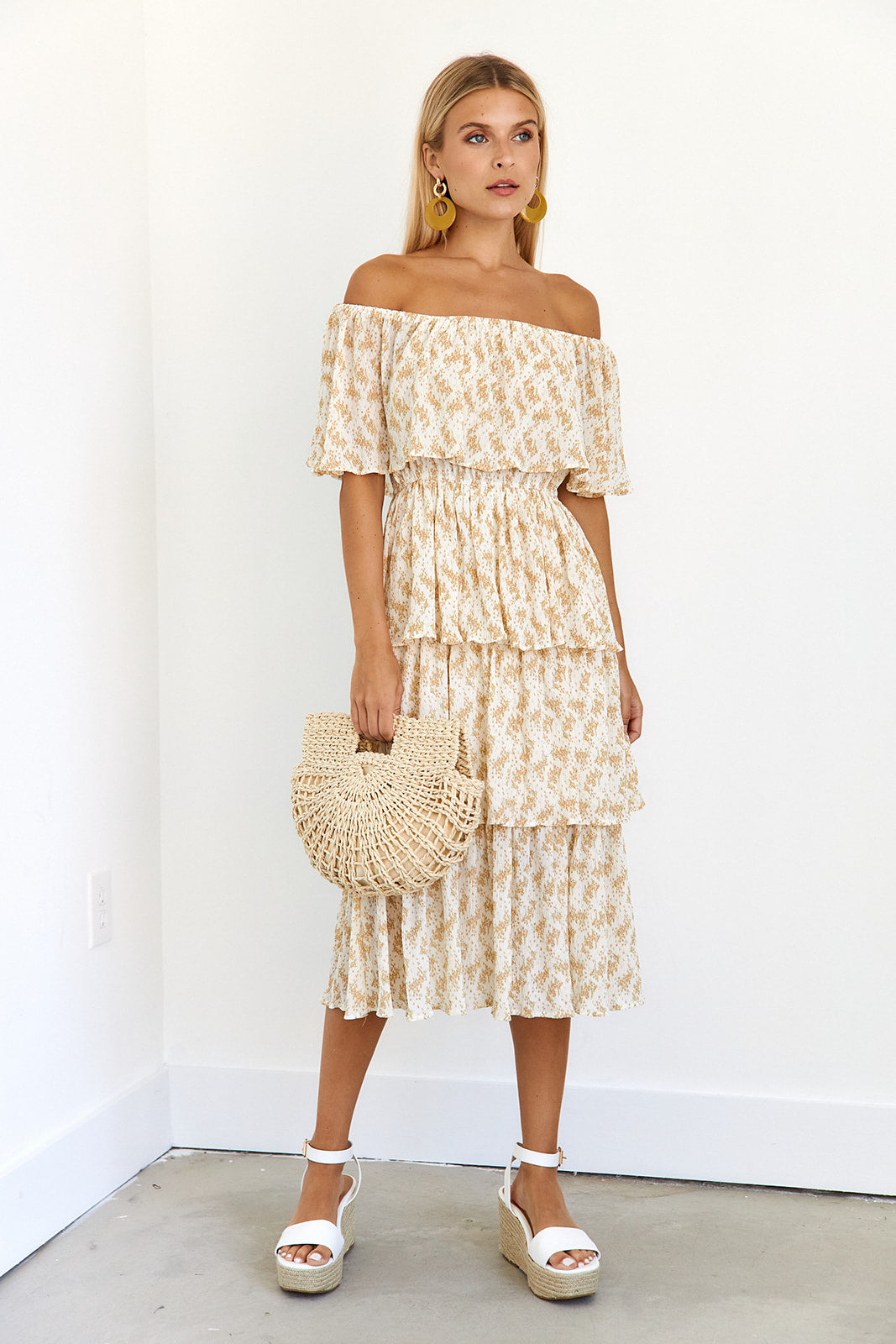 SALE- Maxine Tiered Off The Shoulder Midi Dress